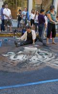 A real street artist and admirers, Palo Alto Street Fair