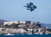Blue Angels low pass formation over SF harbor and Alcatraz - Fleet Week 2012