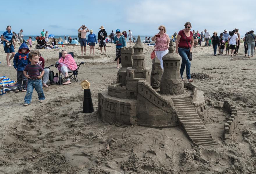 Visitors admire the Sand Castles at Point Reyes Seashore's Annual Sand Castle Competition
