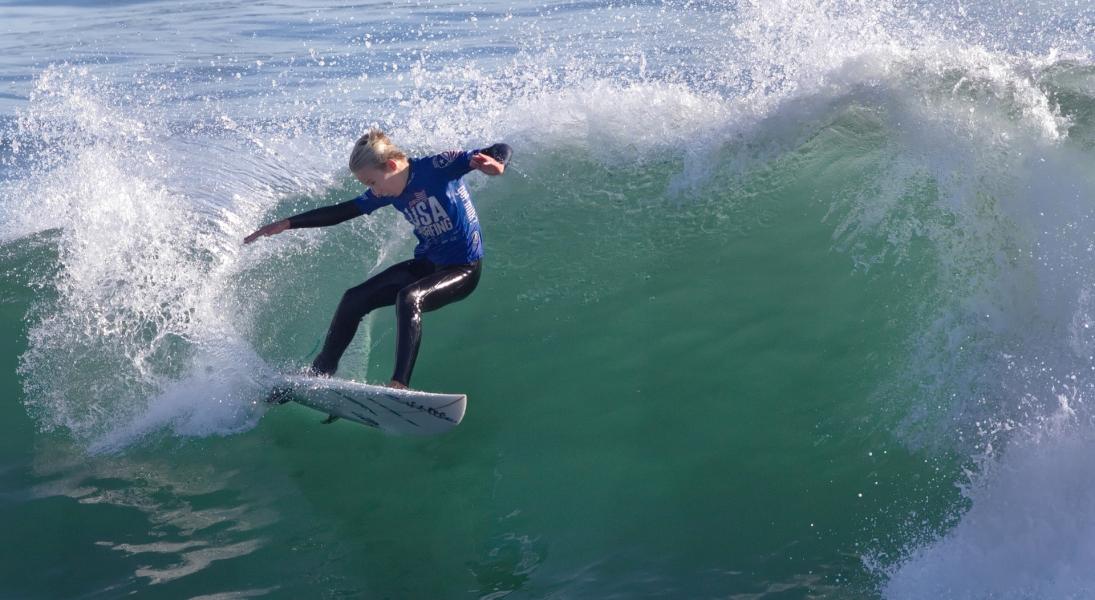 Luke Butterfield performs in the Surf USA Under 14 competition at Santa Cruz