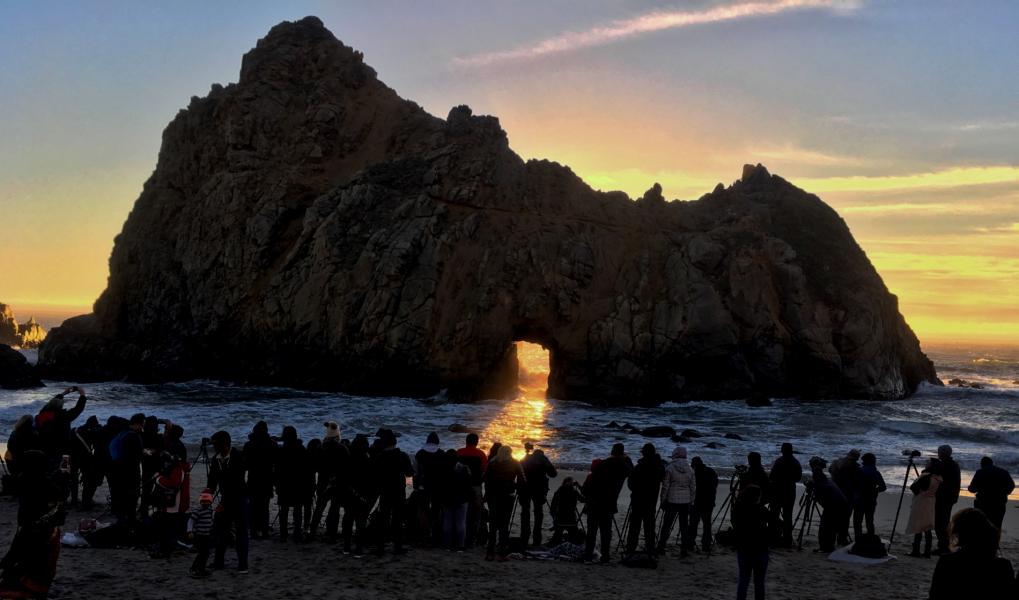 Crowds of Photographers at World-famous Sunset Portal, Pfiffer State Beach in Big Sur, Dec. 26, 2017