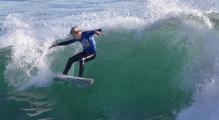 Luke Butterfield performs in the Surf USA Under 14 competition at Santa Cruz