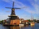 Windmill and boats on a canal, Haarlem, Netherlands