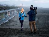 KPIX News reporter KATIE NIELSEN broadcasting live from Ocean Beach on the eve of a Winter storm predicted to bring 18-25 feet waves that could reach the sea walls.  San Francisco, December 15, 2018.
