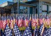 On 9-11 this year, this Menlo Park fire station displayed 343 flags in memory of the 343 firefighters who died at the World Trade Center in New York on 9-11-2001.