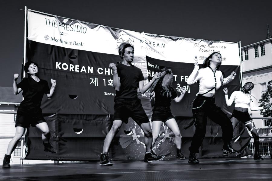 Members of the K-pop Eclipse Dance Team show their moves at the 1st Annual Bay Area Korean Chuseok Festival in San Francisco.  September 14, 2019.