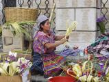 Mayan Florist Selling Handicrafts Made from Palm Tree Leaves, Guatemala