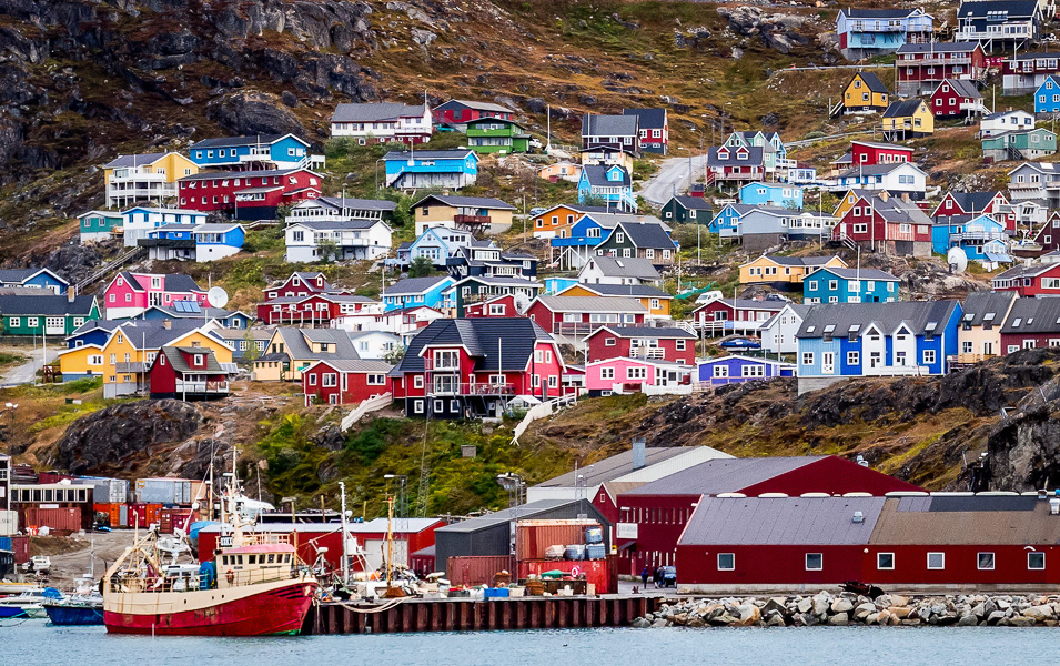 Brightly painted houses in Greenland's fourth largest town, Qaqortoq, population 3,200